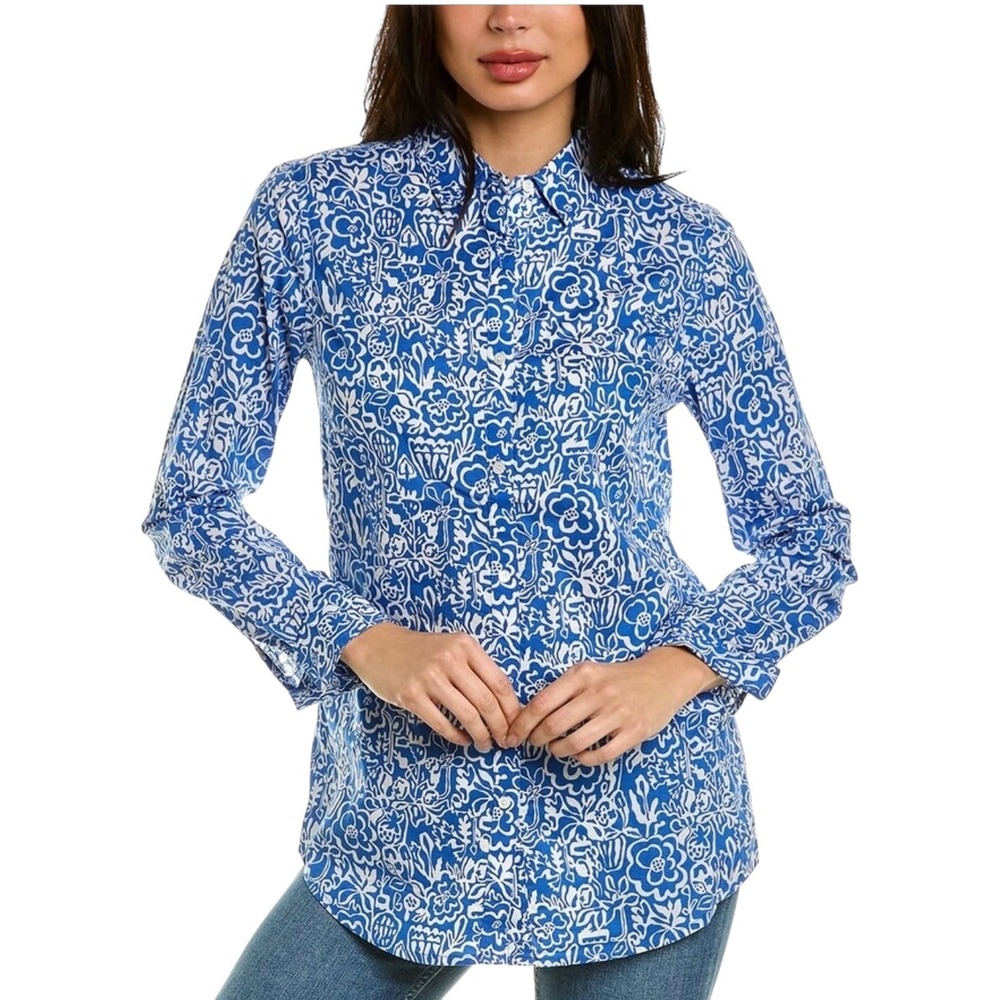 J.McLaughlin Lois Button Down Shirt Floral‎ Print Long Sleeve Top Blouse Size M